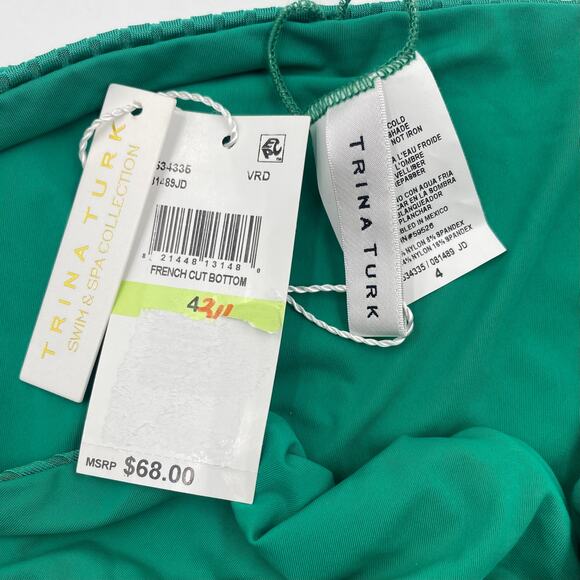 Trina Turk OLYMPIA RIB TAB SIDE FRENCH CUT BOTTOM  Viridis Green Size 4 XS/S - Picture 9 of 9